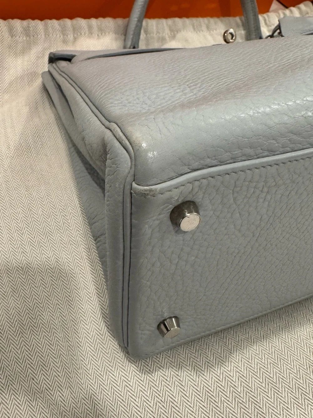 HERMES KELLY 32 Light Gray Top-Handle Leather Bag with PALLADIUM Hardware